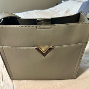Olive green faux material handbag